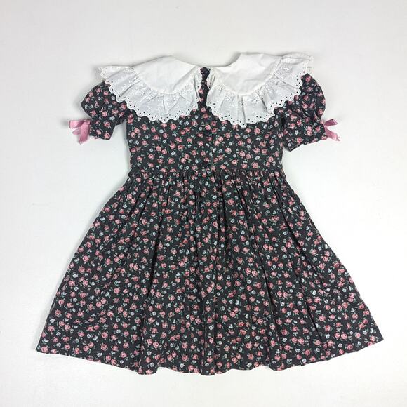Vtg Handmade Dress Girls Sz 6 Black Floral Pageant Party Frilly Southern Belle - Picture 4 of 6